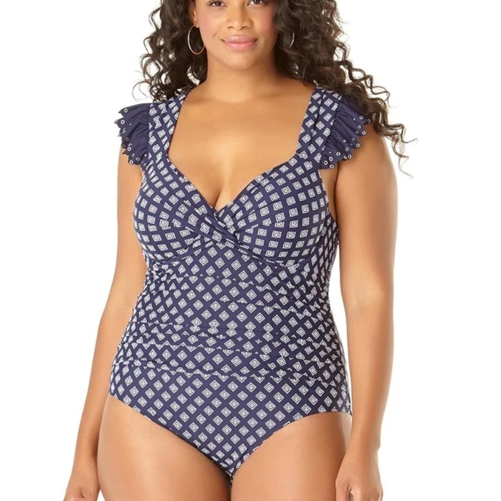 EYELET IT GO FLOUNCE SLEEVE SHIRRED ONE PIECE BY ANNE COLE